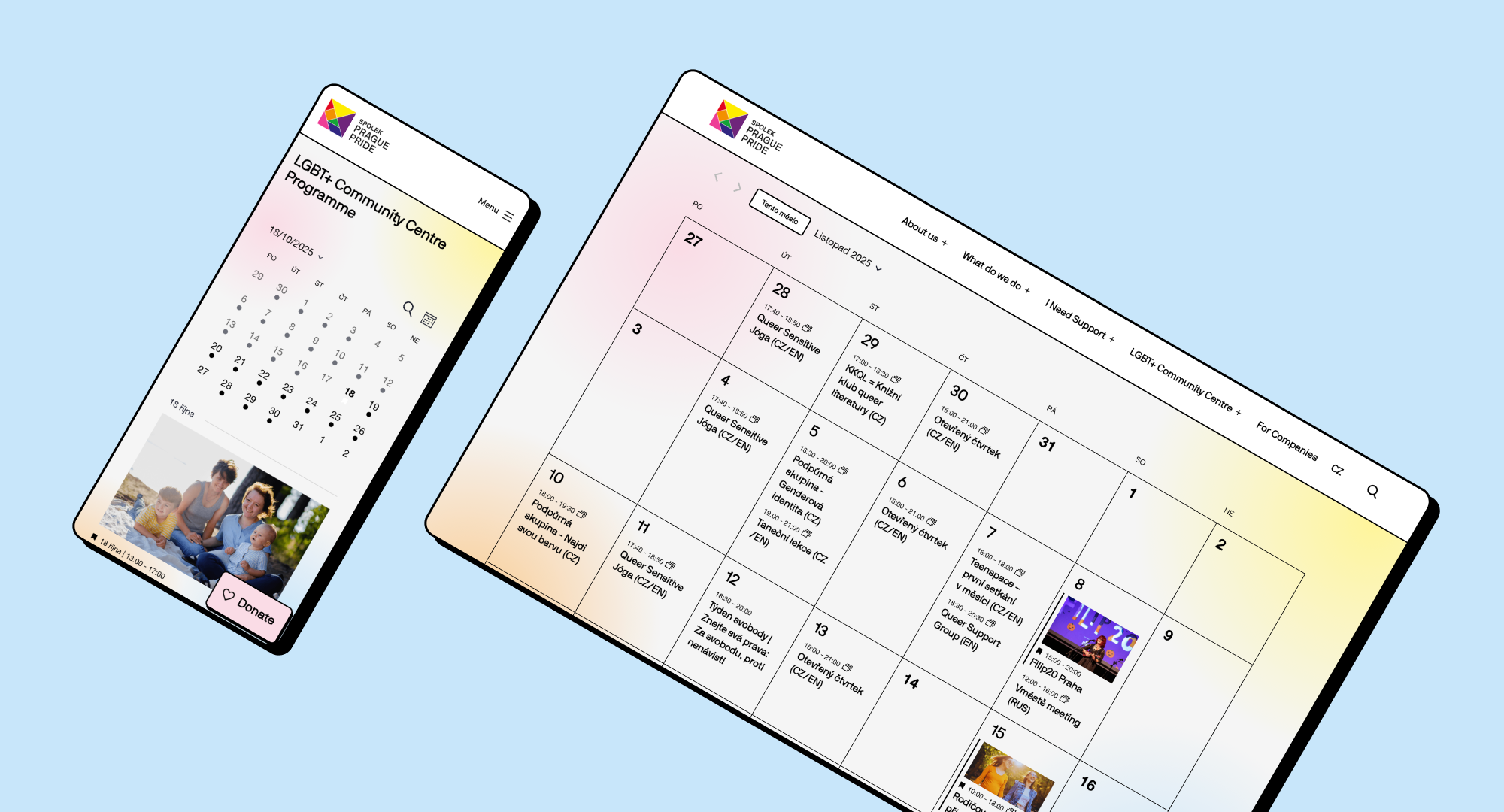 Calendar and events visualisations on desktop and mobile screens