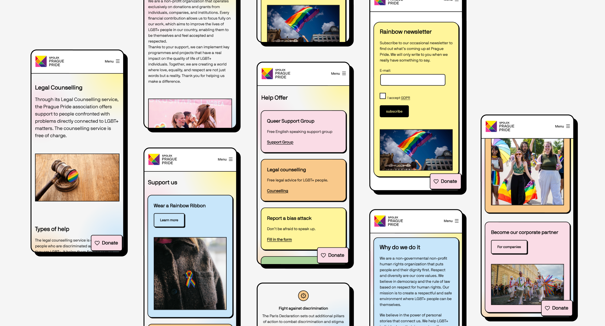 Set of Mobile screens for Prague Pride