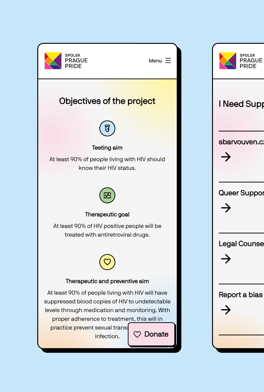 Set of Mobile screens for Prague Pride